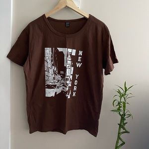 SHEIN Brown New York Graphic T-shirt